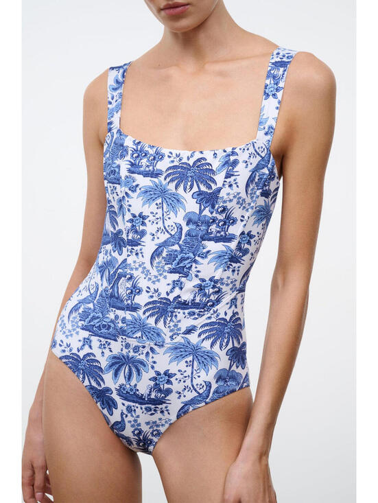STAUD Other - STAUD  Adelaide Printed Corset Swimsuit - White